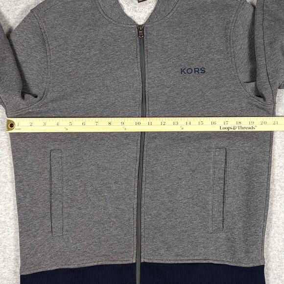 Michael Kors Track Jacket Mens Small Full Zip Gray Navy White Knit Bomber Stripe - Picture 9 of 12
